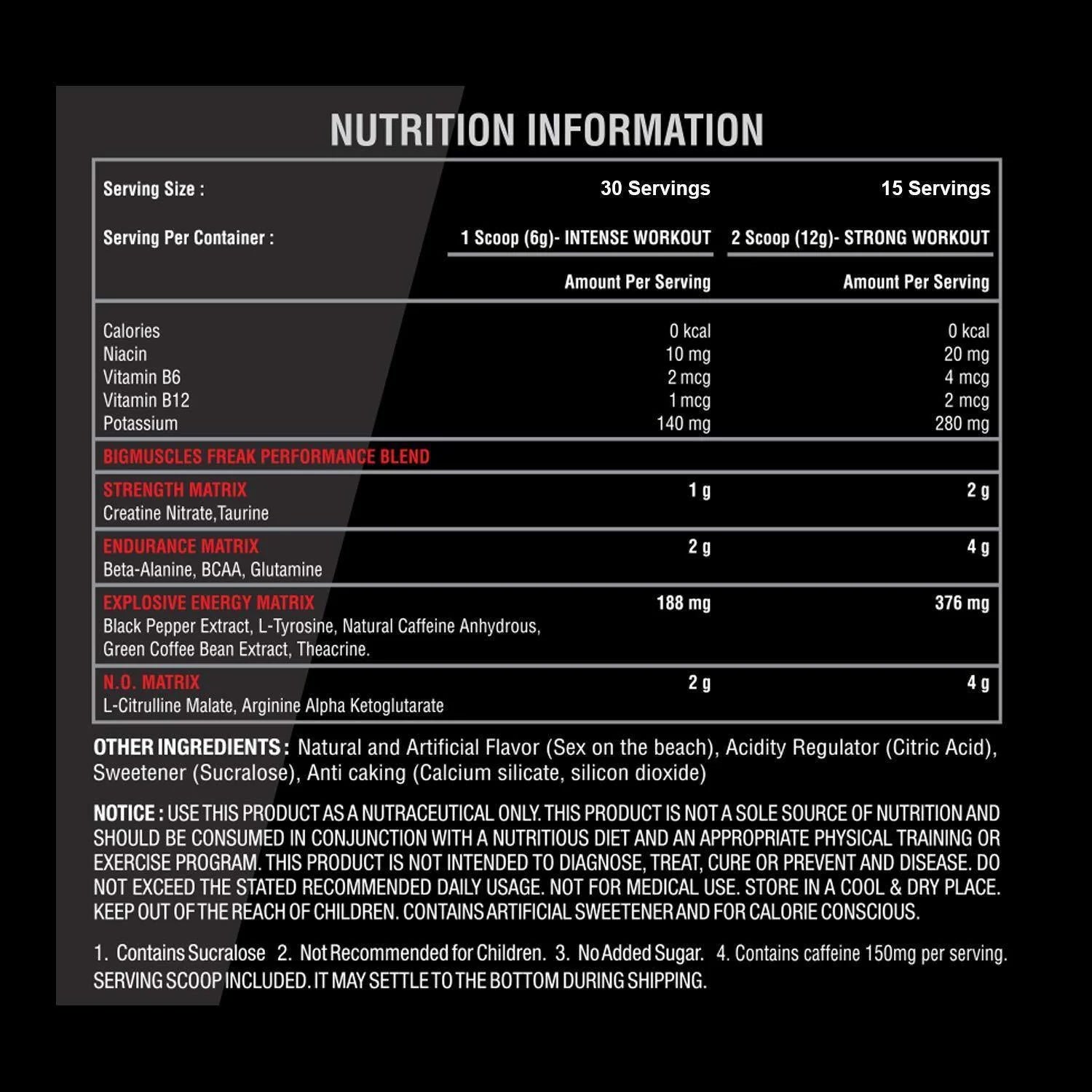 BM Freak Pre-Workout – Intense Energy & Focus Formula, 30 Servings, Sex On The Beach Flavour