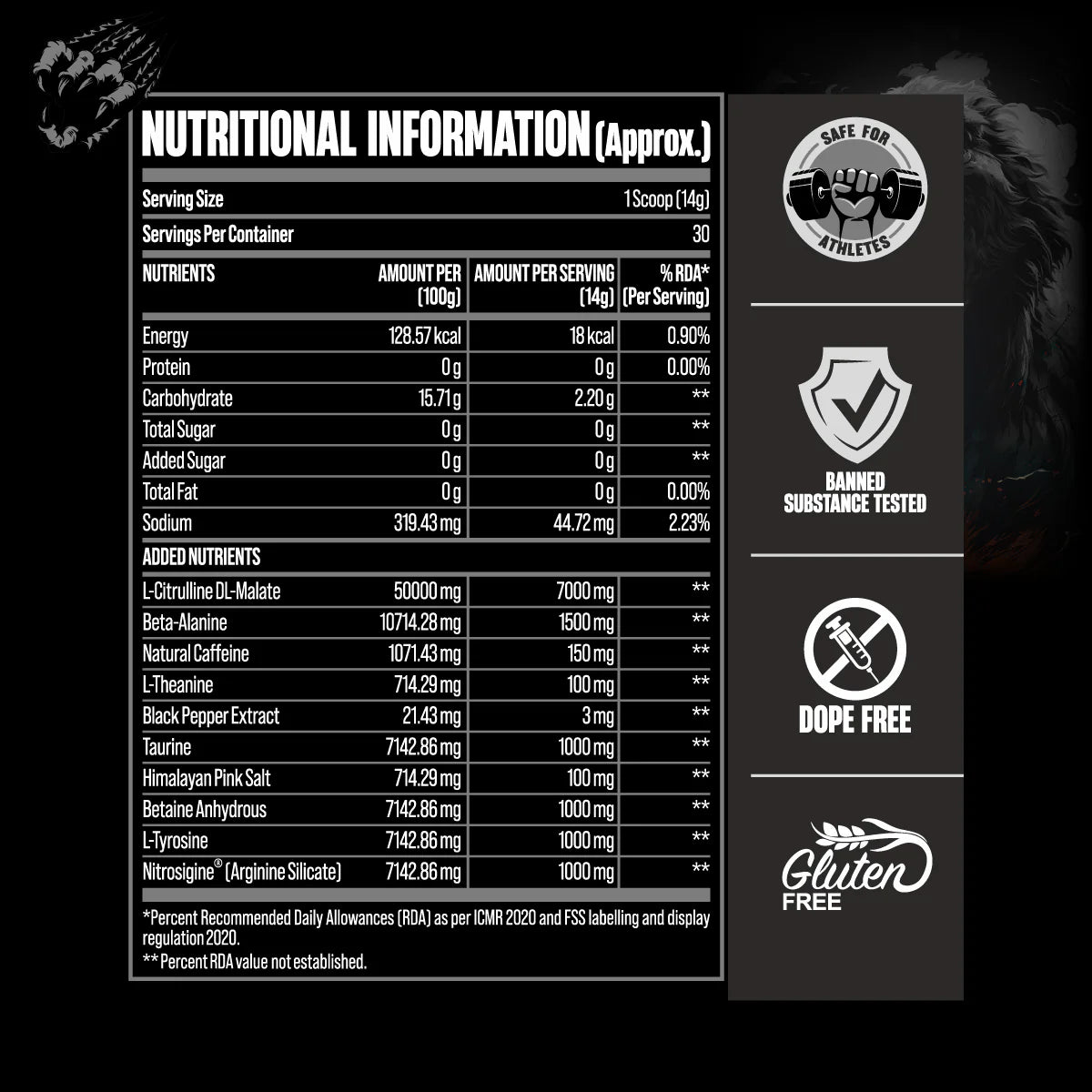 BM Karnage Black Pre-Workout – Hardcore Energy, Focus & Pump Formula, 30 Servings