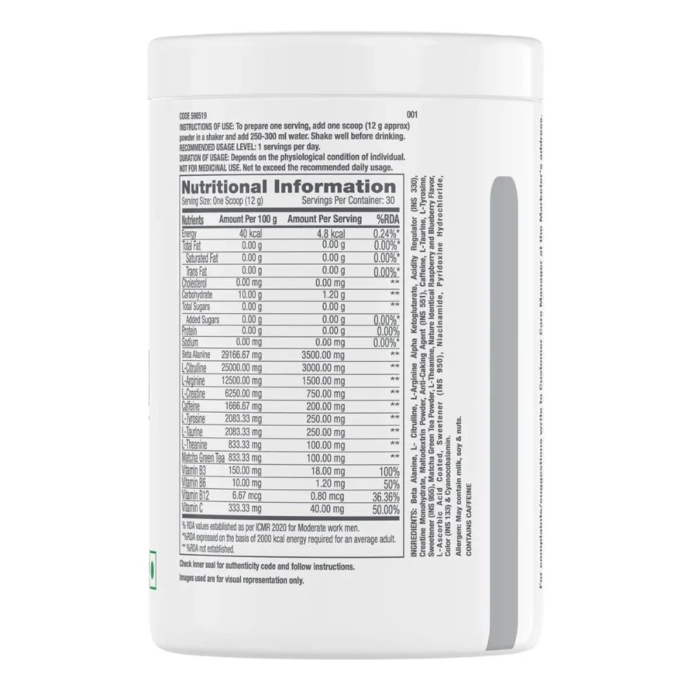 GNC Pro Performance Pre Workout - 358.34 gm (0.79 Lb), Blue Raspberry