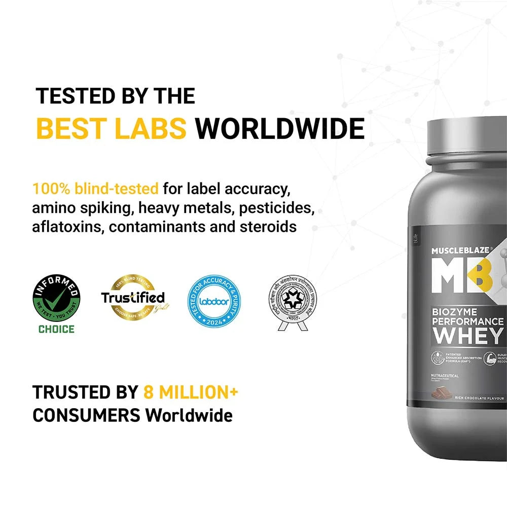 MuscleBlaze Biozyme Performance Whey, 1 kg (2.2 lb), Rich Chocolate