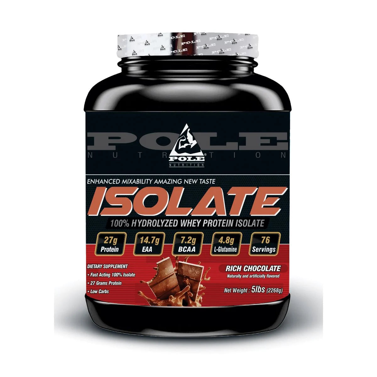 Pole Nutrition Isolate 100% Hydrolyzed Whey Protein - 2.26 Kg (5 Lb), Rich Chocolate