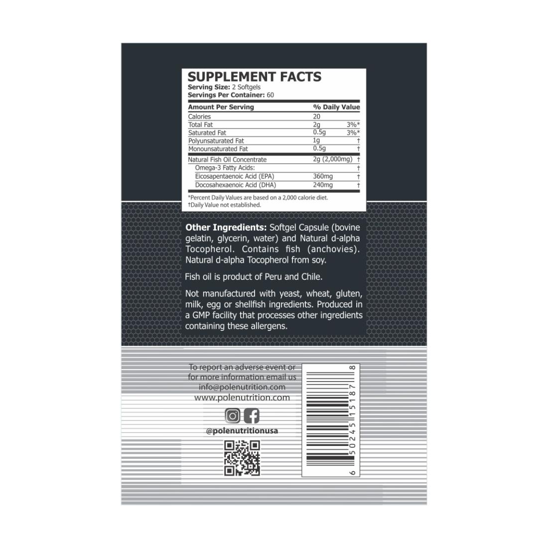 Pole Nutrition Omega 3 Fish Oil 1000Mg, 120 servings