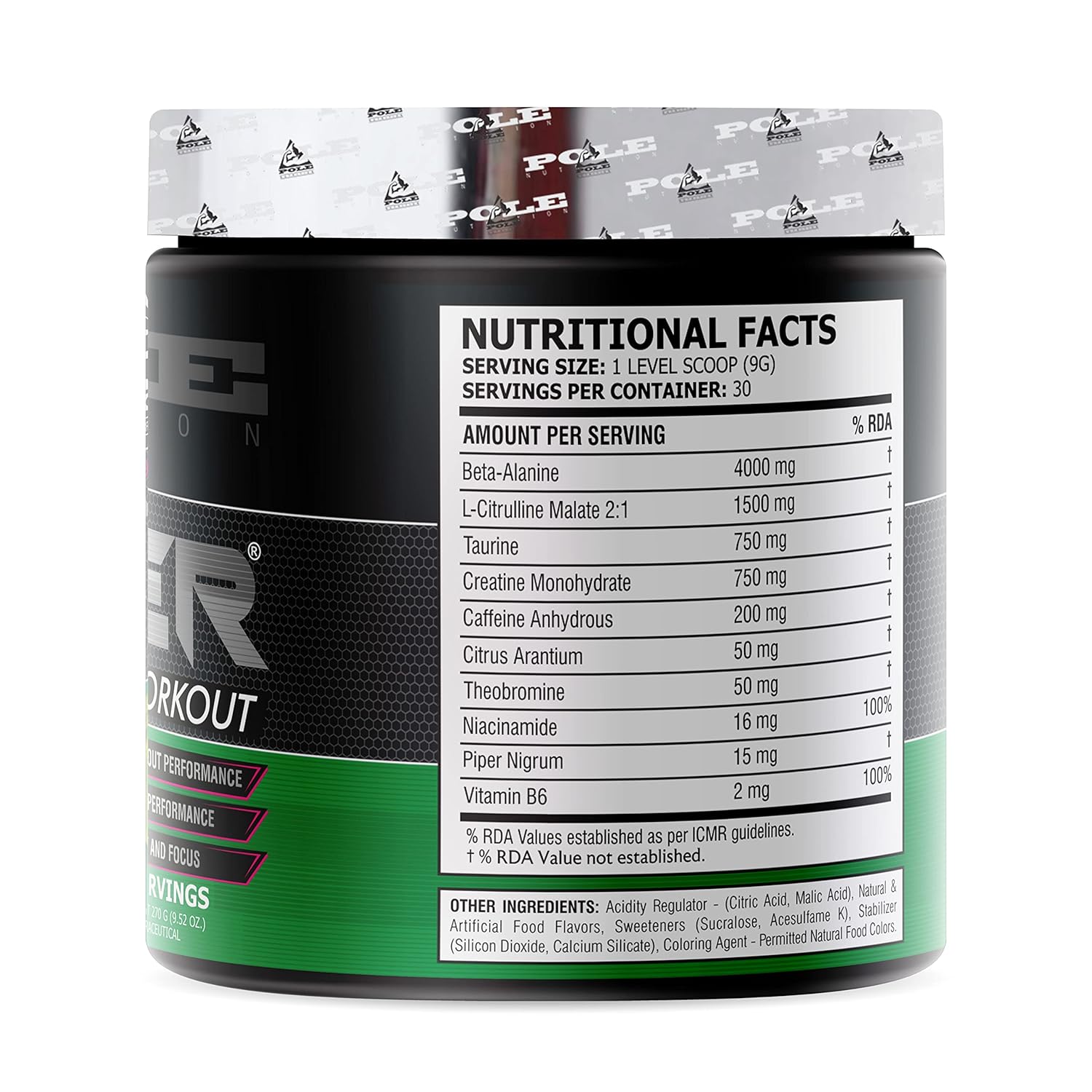 Pole Nutrition Teazer Pre-Workout - 272.16 gm (0.6 Lb), Green Apple