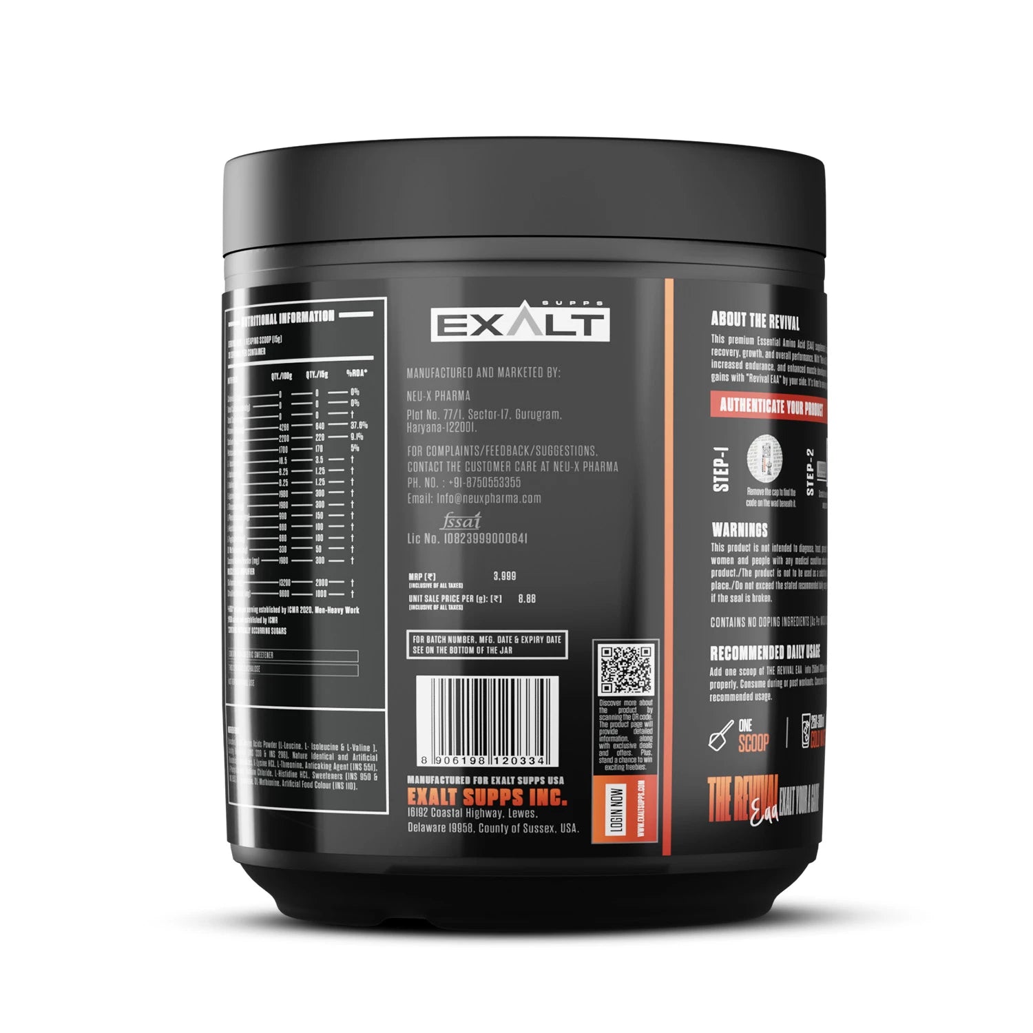 Exalt The Revival EAA (Essential Amino Acid) 450gm, 30 servings