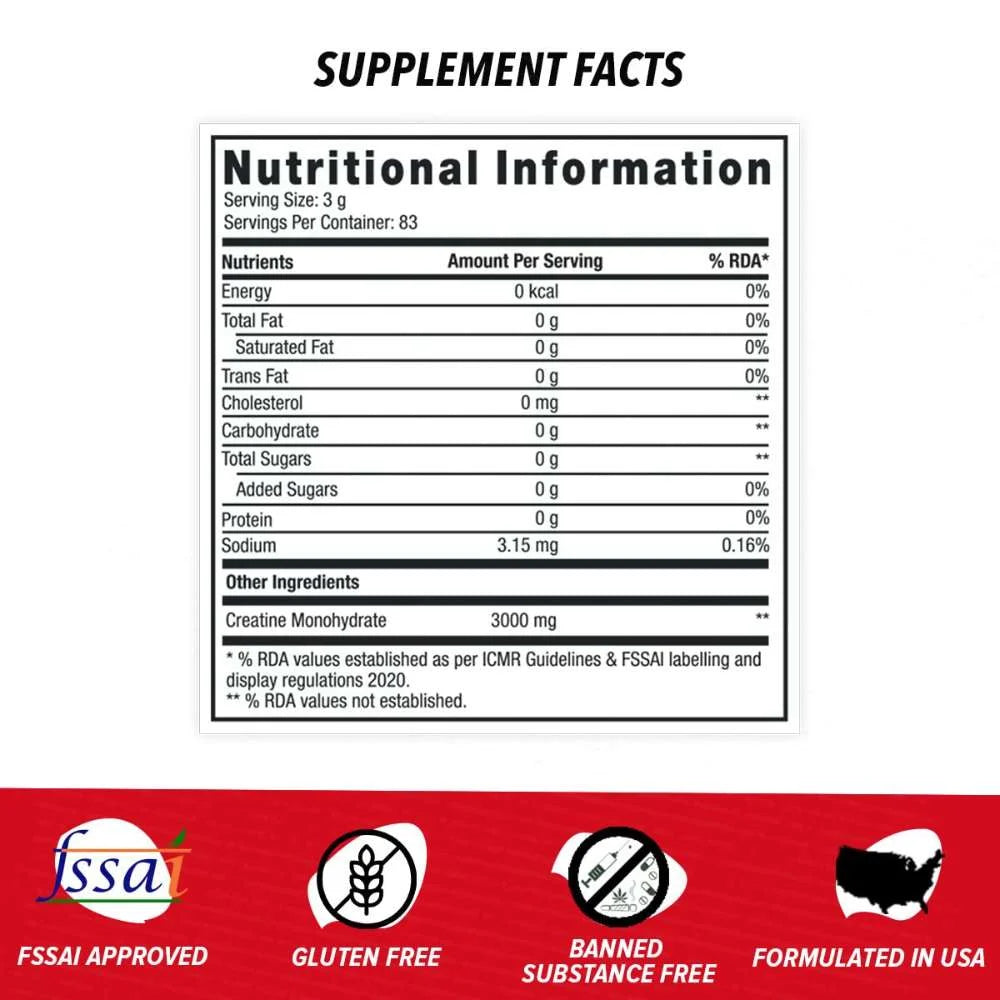 GNC Pro Performance Creatine Monohydrate, (Unflavoured, 250 gm Powder), Boosts Athletic Performance | Micronized Fuels Muscles | Provides Energy Support for Heavy Workout | Formulated In USA