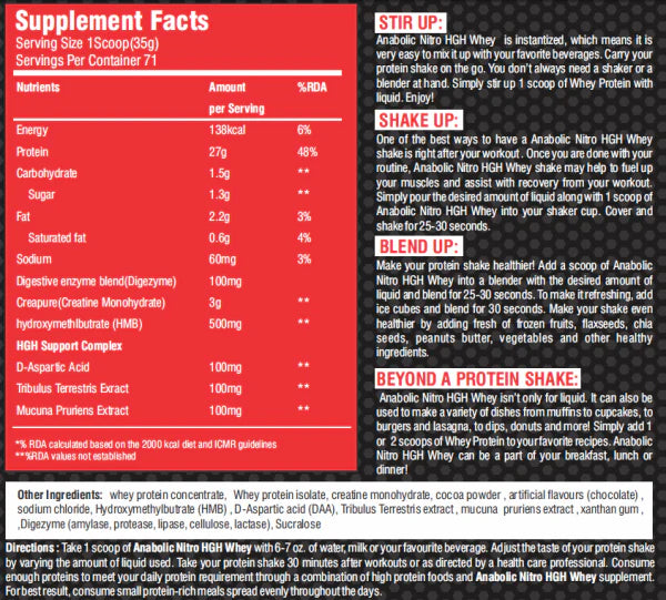 Anabolic Muscle Nitro HGH Whey Protein, 5.5lbs (2.5kg), Swiss Chocolate