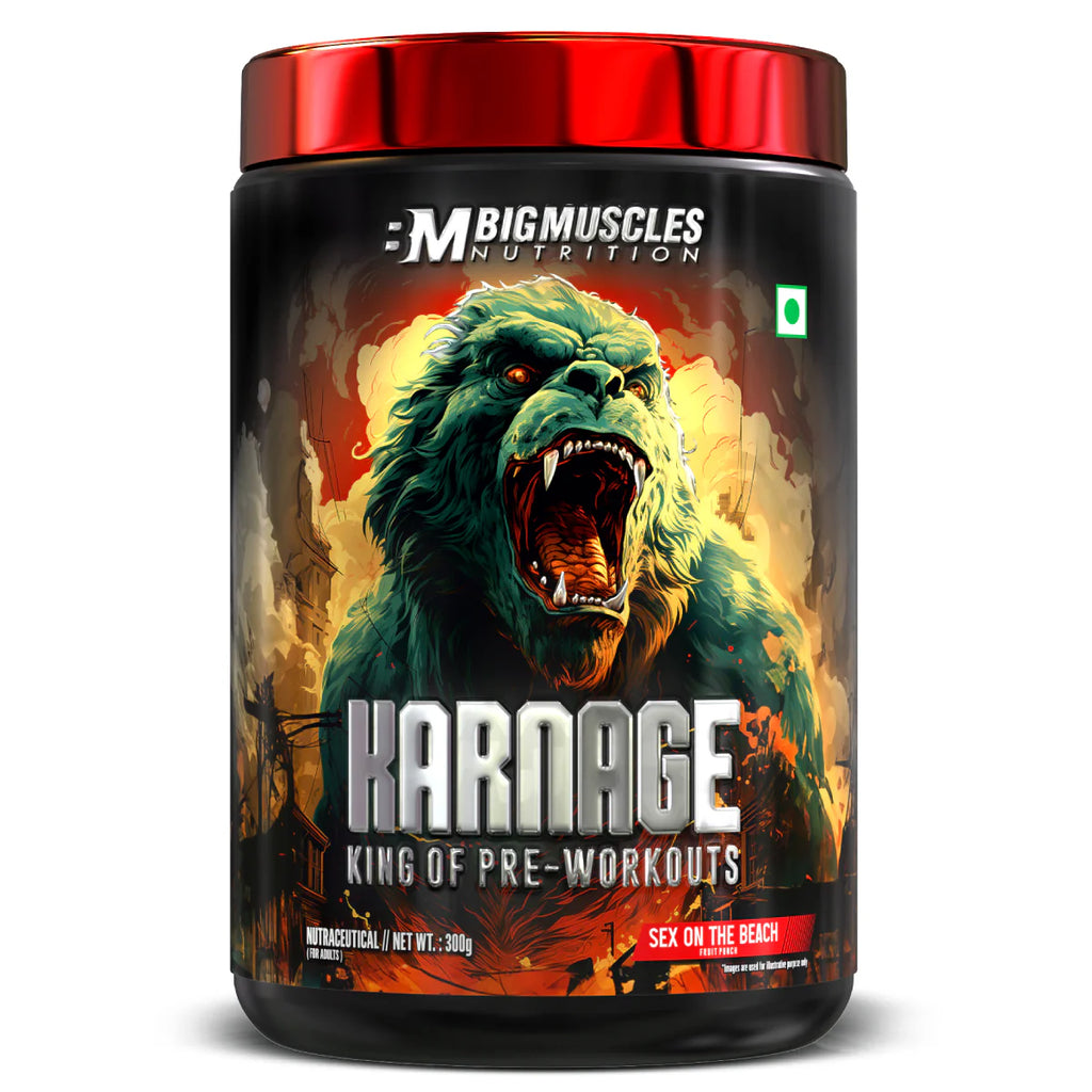 Bigmuscles Nutrition Karnage Pre workout, 60 Servings, Sex On the Beach Flavour, 300mg