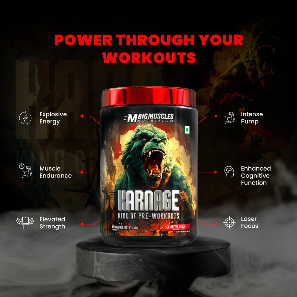 Bigmuscles Nutrition Karnage Pre workout, 60 Servings, Sex On the Beach Flavour, 300mg