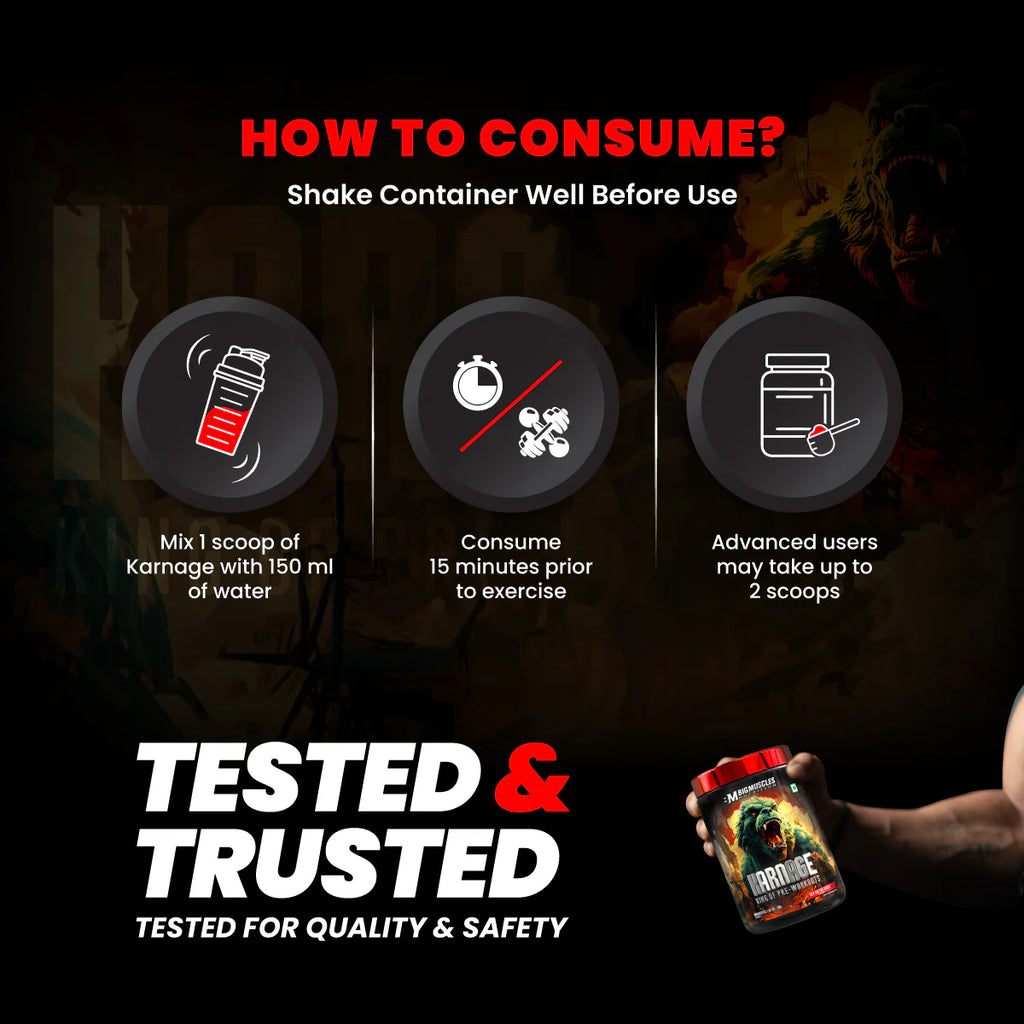 Bigmuscles Nutrition Karnage Pre workout, 60 Servings, Sex On the Beach Flavour, 300mg