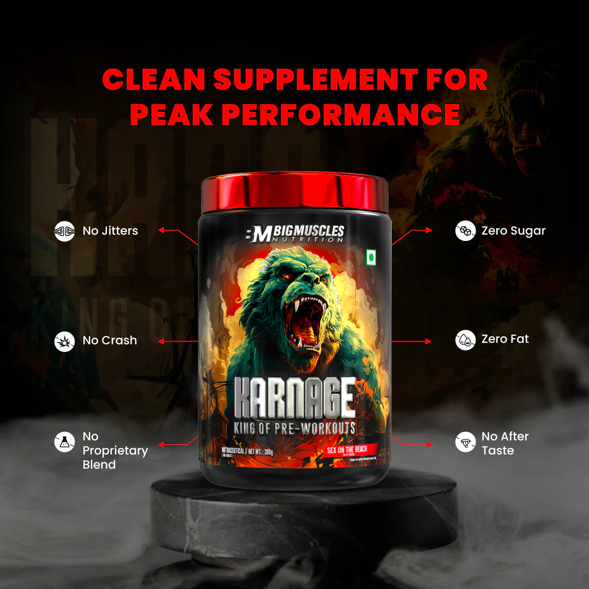 Bigmuscles Nutrition Karnage Pre workout, 60 Servings, Sex On the Beach Flavour, 300mg