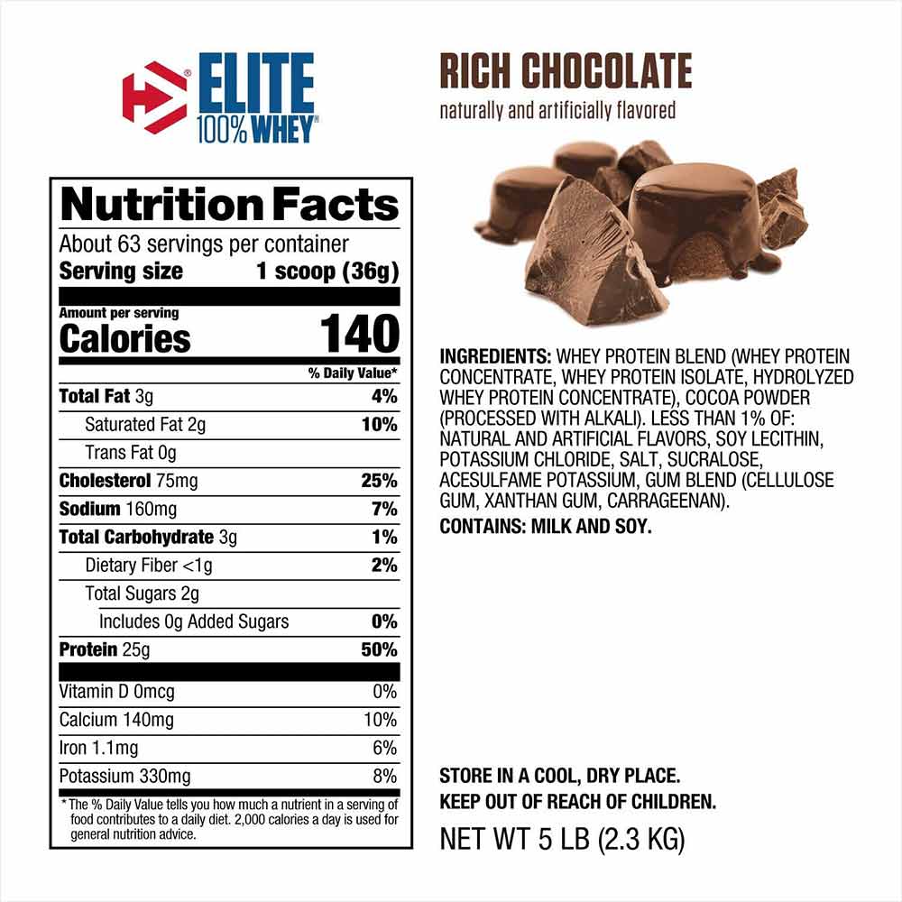 Dymatize Elite 100% Whey Protein, 2.27 kg (5 lb), Rich Chocolate
