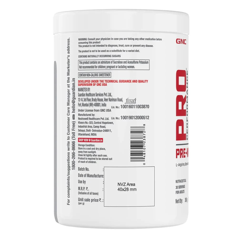 GNC Pro Performance Pre Workout - 358.34 gm (0.79 Lb), Blue Raspberry