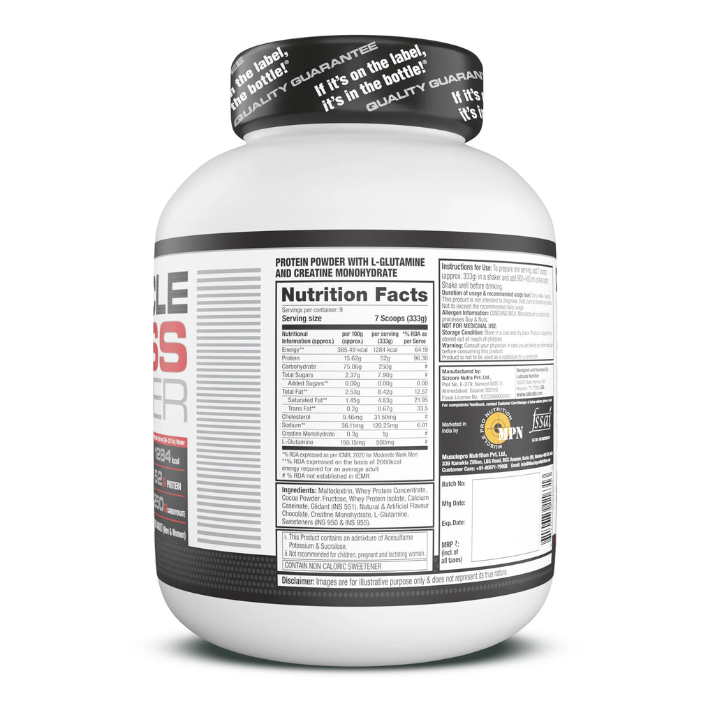 Labrada Muscle Mass Gainer - 3 Kg (6.6 Lb), Chocolate