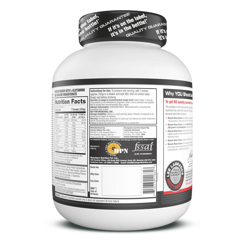 Labrada Muscle Mass Gainer - 3 Kg (6.6 Lb), Chocolate