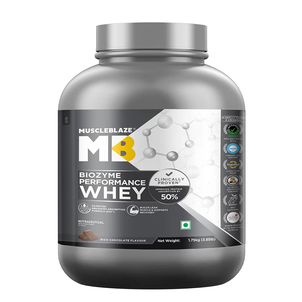 MuscleBlaze Biozyme Performance Whey, 1.75 kg (3.85 lb), Rich Chocolate