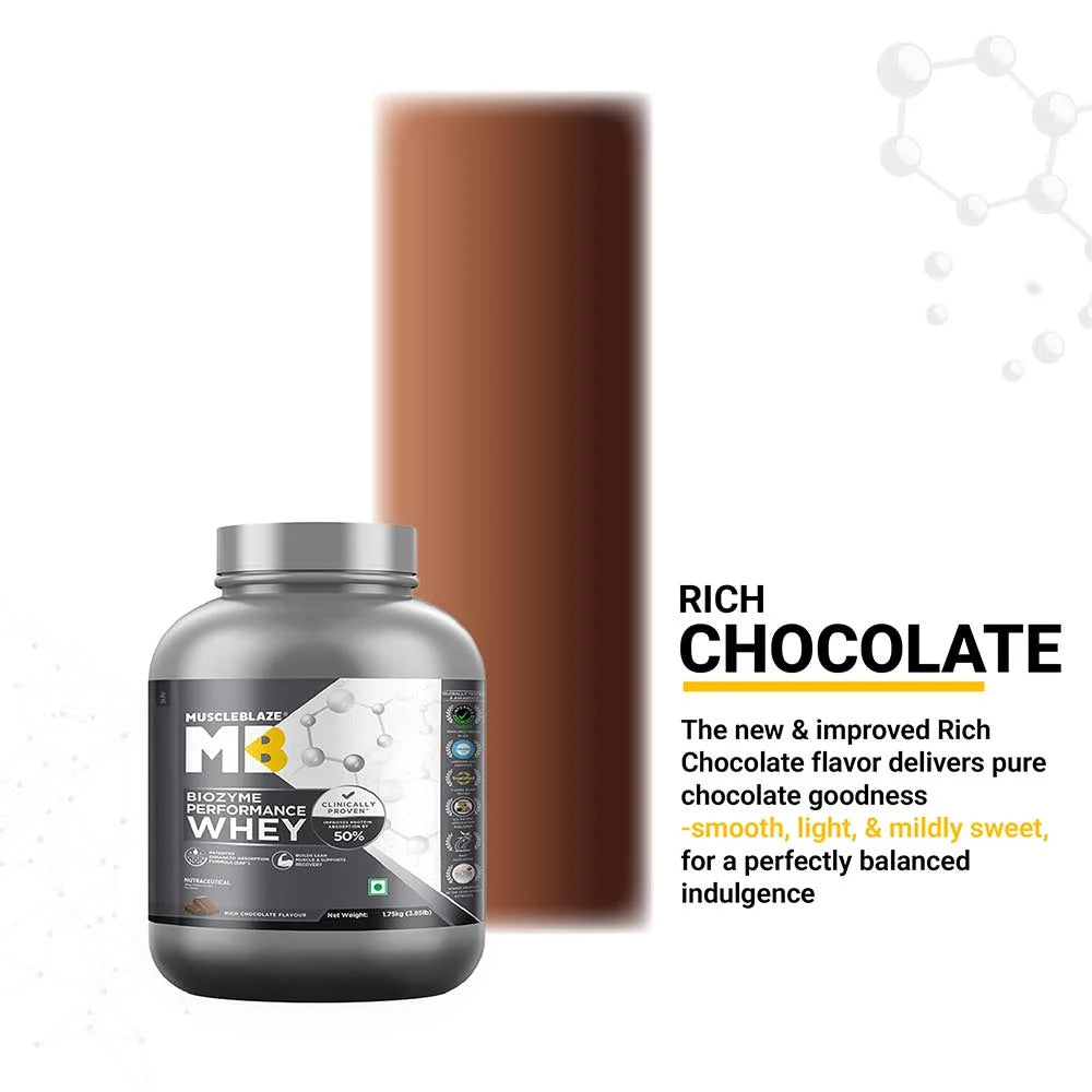 MuscleBlaze Biozyme Performance Whey, 1.75 kg (3.85 lb), Rich Chocolate