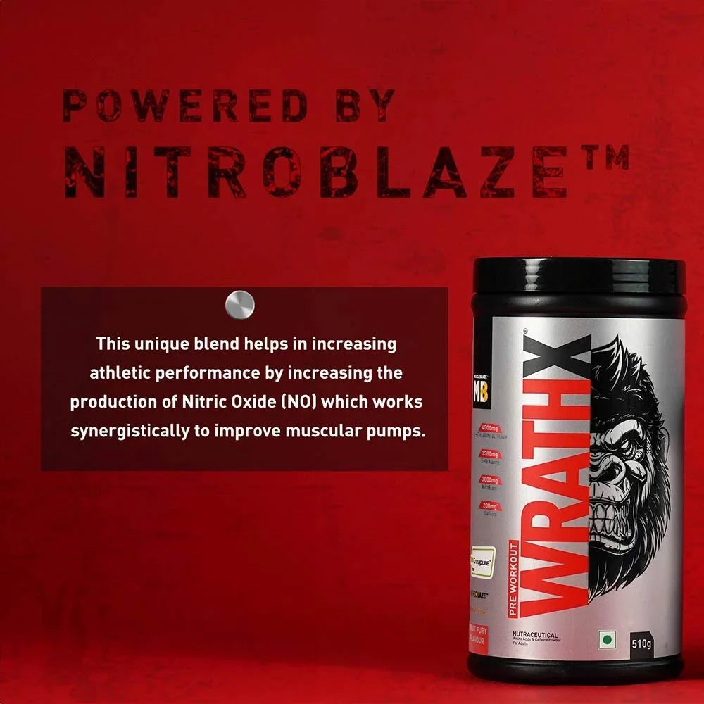 MuscleBlaze Pre Workout WrathX, 510 g (1.12 lb), Fruit Fury