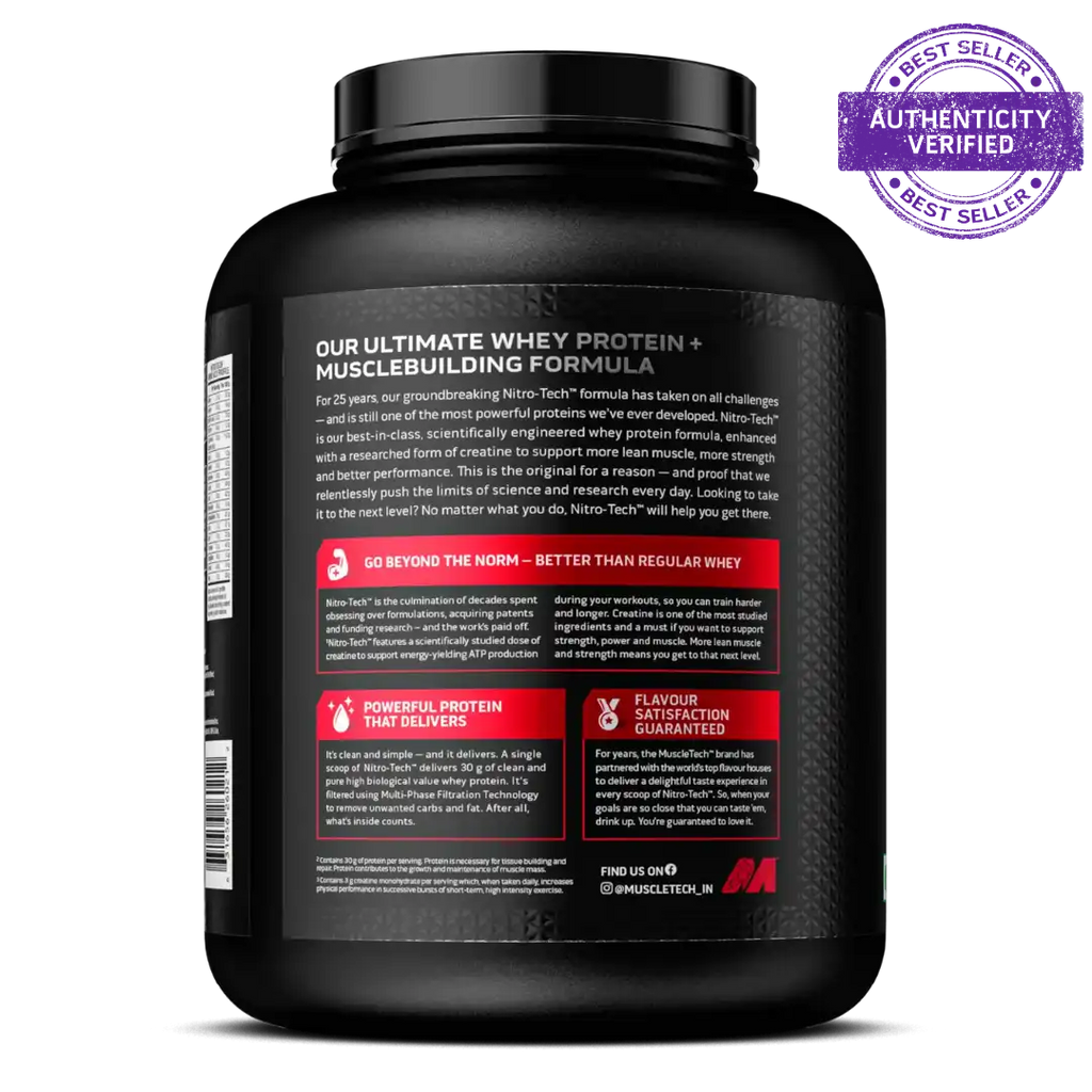 Muscletech™ Nitro-Tech™ Whey Protein Protein Powder, Whey Protein, 1.81kg, Milk Chocolate