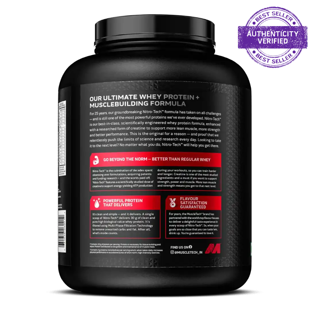 Muscletech™ Nitro-Tech™ Whey Protein Protein Powder, Whey Protein, 1.81kg, Milk Chocolate