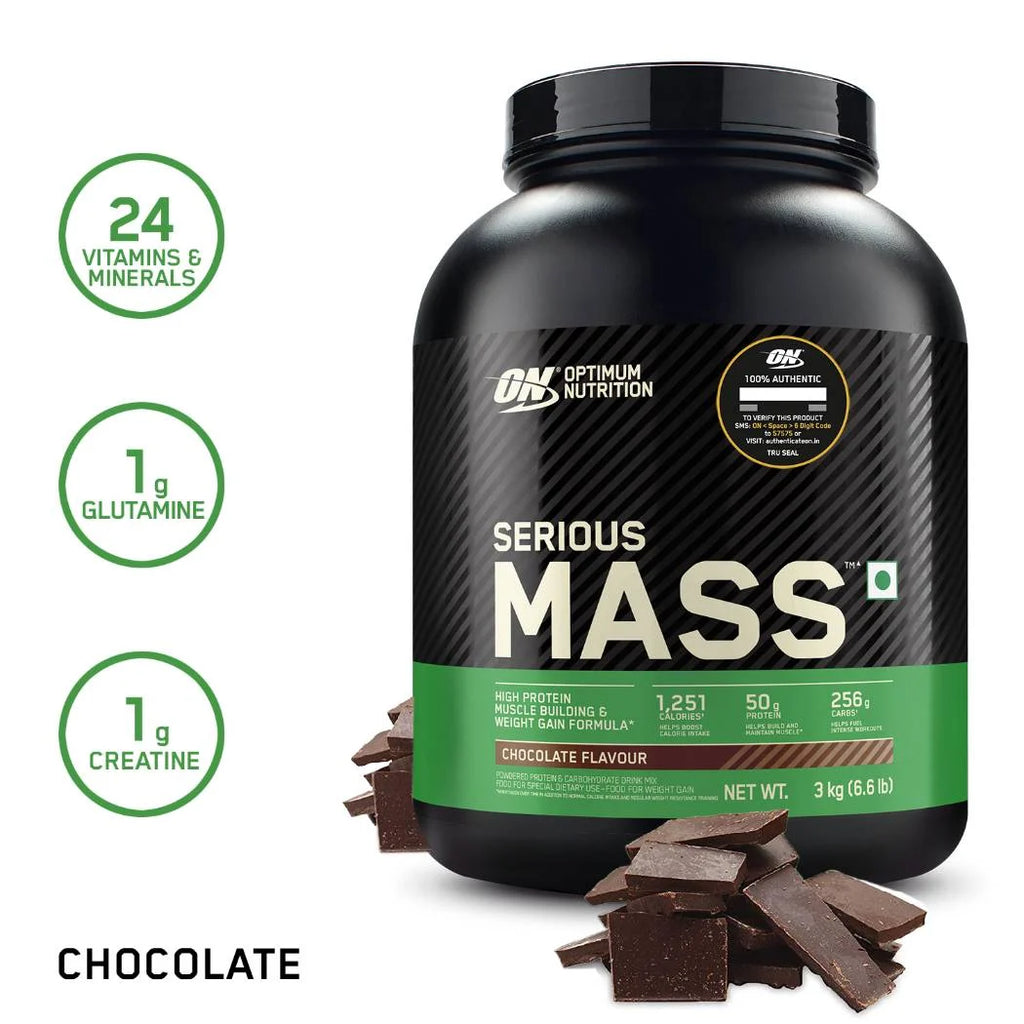 Optimum Nutrition (ON) Serious Mass Weight Gainer Powder (Vegetarian) - 3 Kg (6.6 Lb), Chocolate