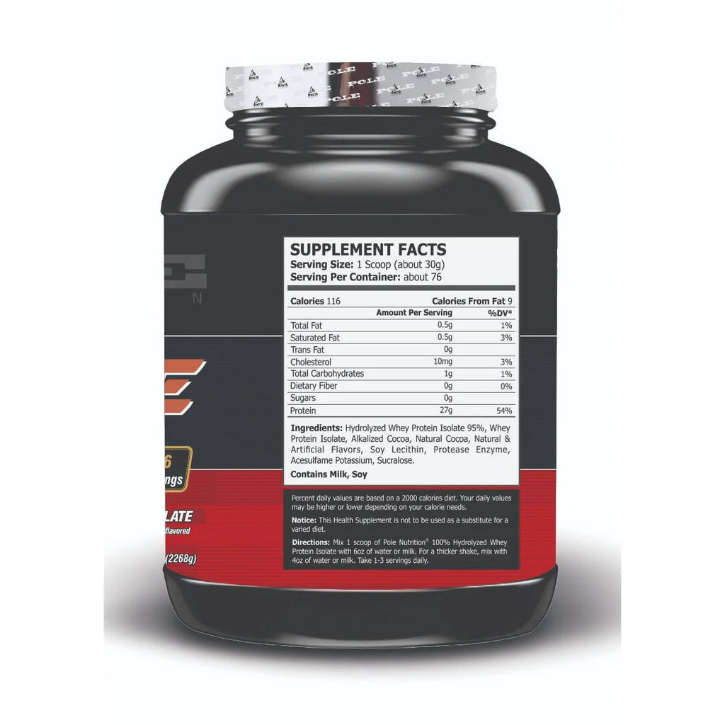 Pole Nutrition Isolate 100% Hydrolyzed Whey Protein - 2.26 Kg (5 Lb), Rich Chocolate