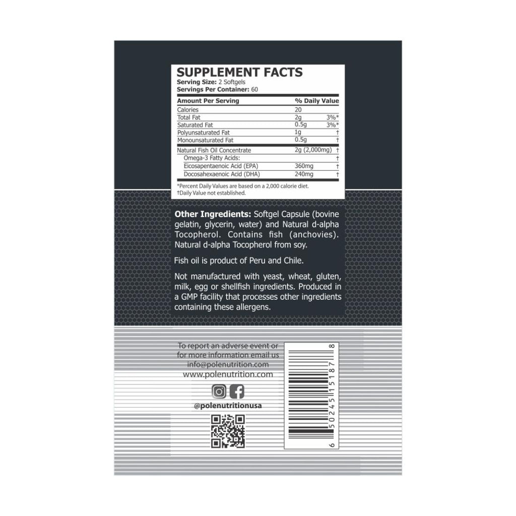 Pole Nutrition Omega 3 Fish Oil 1000Mg, 120 servings