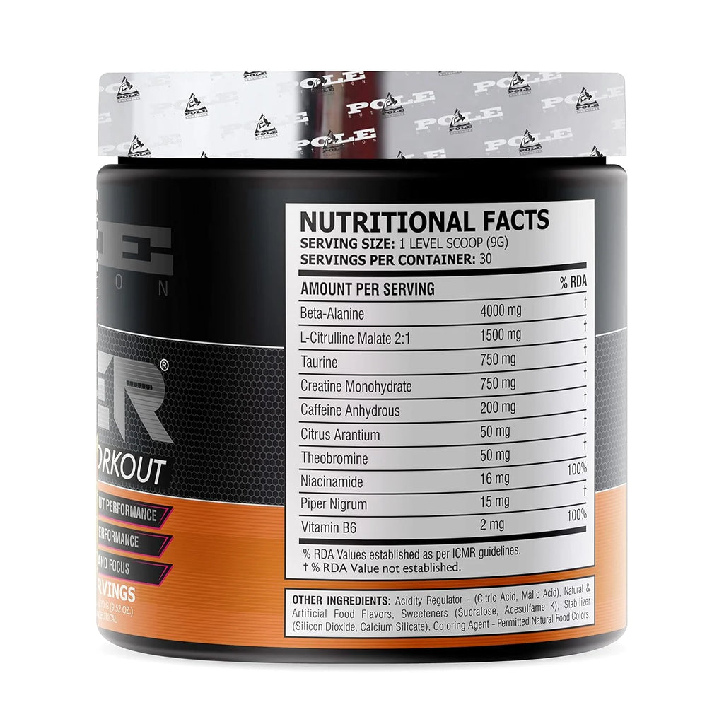 Pole Nutrition Teazer Pre-Workout - 272.16 gm (0.6 Lb), Tropical Orange
