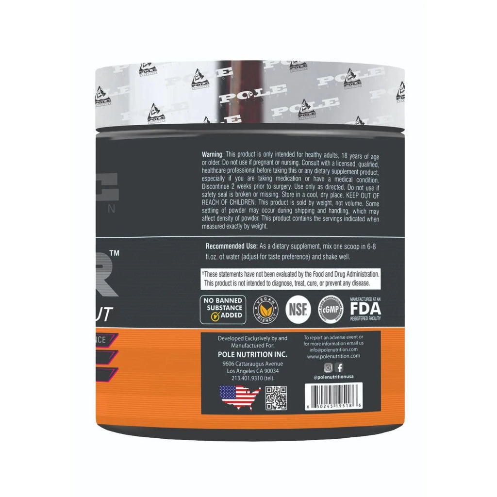 Pole Nutrition Teazer Pre-Workout - 272.16 gm (0.6 Lb), Tropical Orange