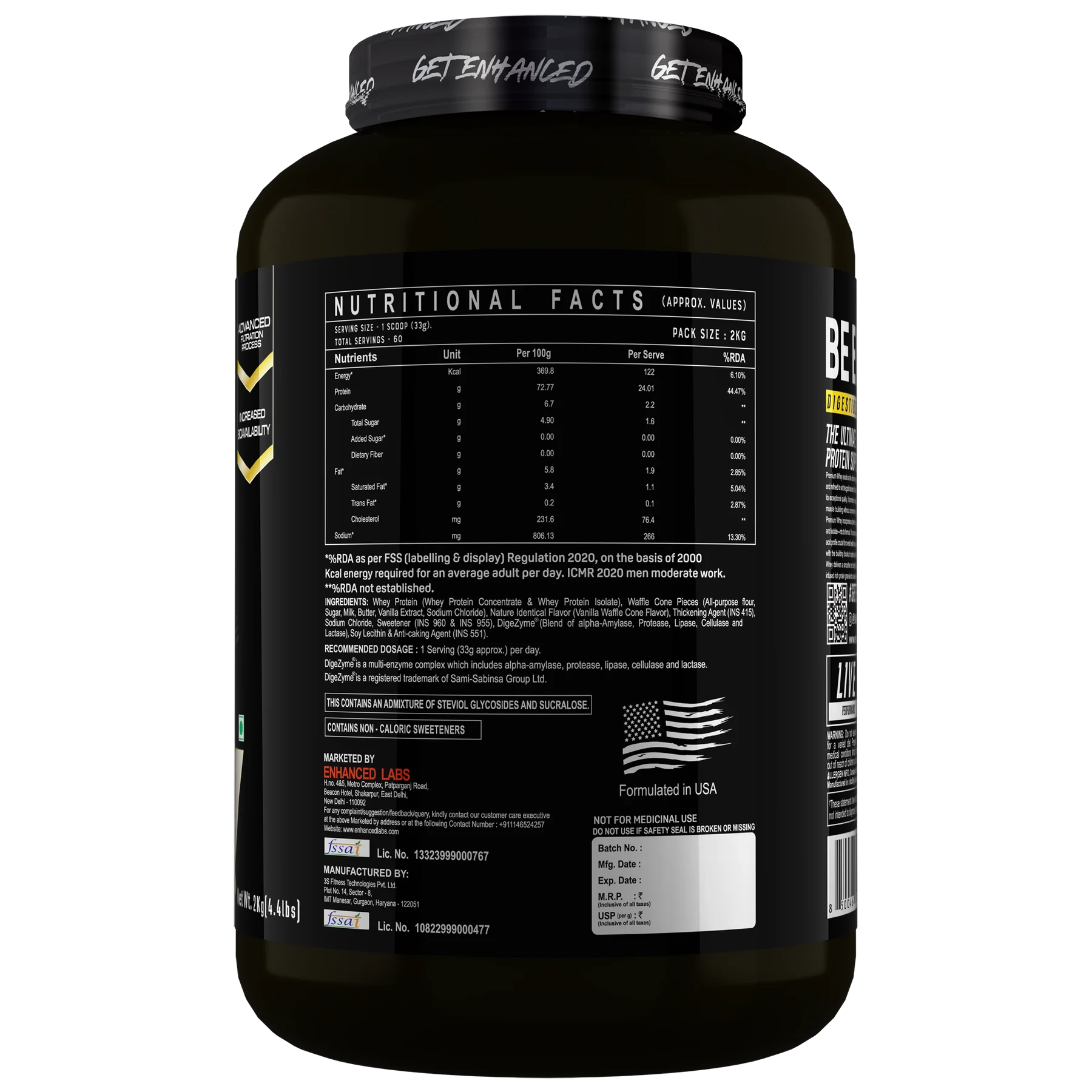 Enhanced Premium Whey Protein, 2kg (4.4 lbs)