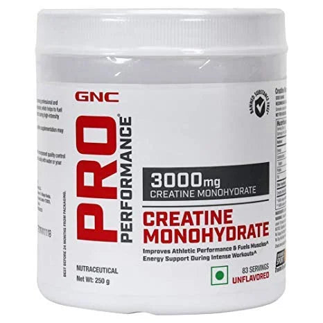 GNC Pro Performance Creatine Monohydrate, (Unflavoured, 250 gm Powder), Boosts Athletic Performance | Micronized Fuels Muscles | Provides Energy Support for Heavy Workout | Formulated In USA
