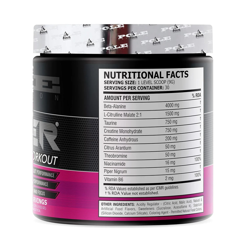 Pole Nutrition Teazer Pre-Workout - 270 gm (0.59 Lb), Tasty Fruit Punch