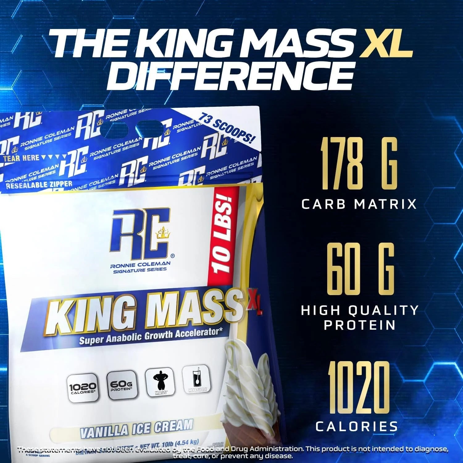 Ronnie Coleman Signature Series King Mass XL Muscle Gainer, 10lb, Dark Chocolate