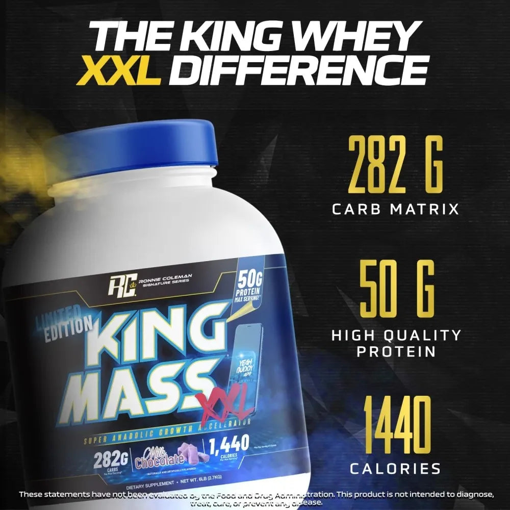 Ronnie Coleman Signature Series King Mass XL Protein Powder, Weight and Muscle Gainer, 60g Protein, 180g Carbohydrates, 1,000+ Calories Per Serving, Creatine and Glutamine (15lb, Cookies and Cream)