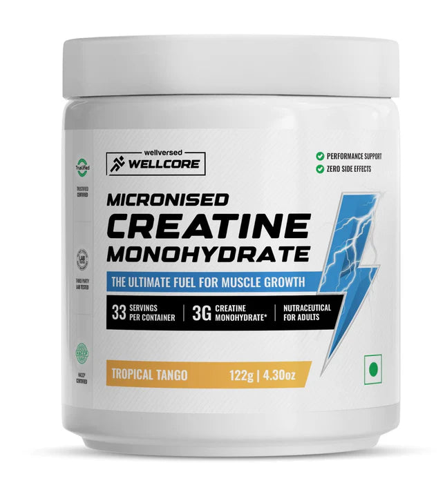 Wellversed (Wellcore) - Micronised Creatine Monohydrate - 100 gm (0.22 Lb), Tropical Tango