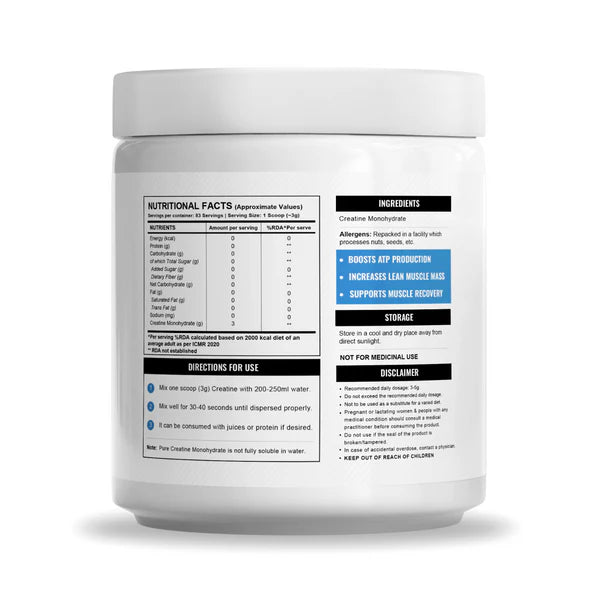 Wellcore – Micronised Creatine Monohydrate (250g, 83 Servings) | 100% Pure Creatine